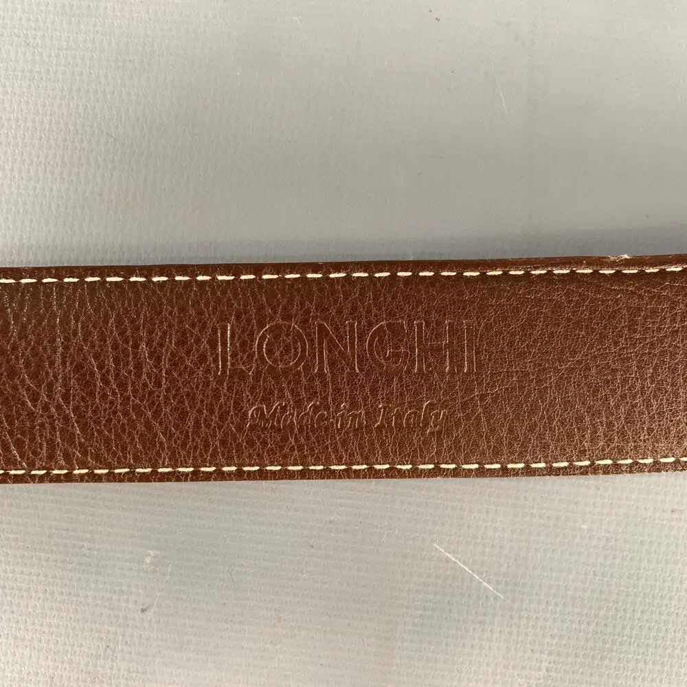 LONGHI Size 38 Brown Burgundy Crackled Leather Belt